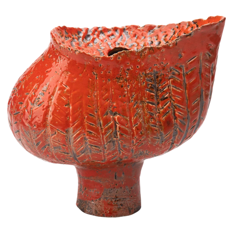 red wabi-sabi style rustic art abstract artist handmade ceramic vase 28x14cm