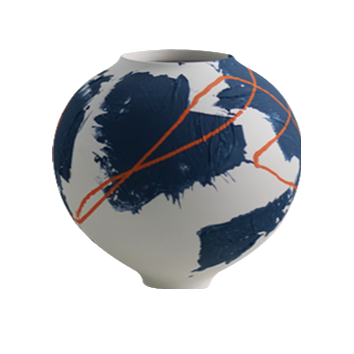 Blue white wabi-sabi style ink art abstract artist handmade ceramic vase 22x23cm