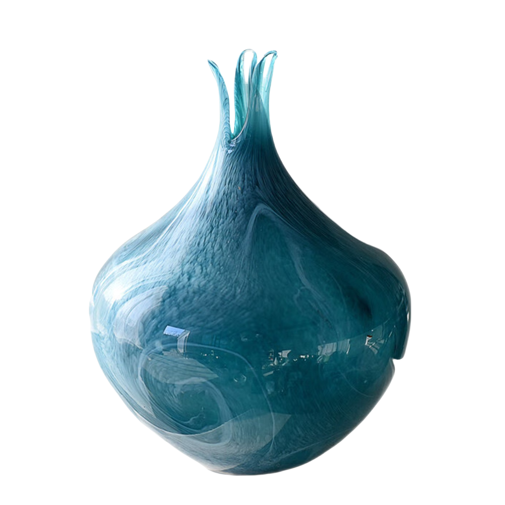 Green Onion Blossom Glass Abstract handmade hand blown Glass Vase 28x20cm