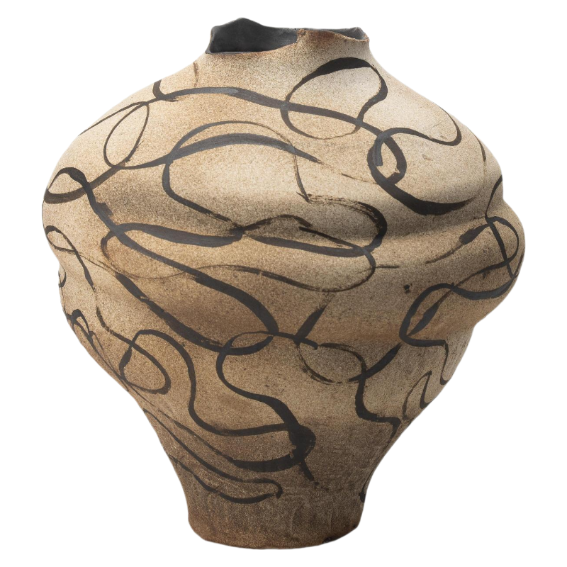 Brown and black wabi-sabi style ink art abstract artist handmade ceramic vase 30x29cm