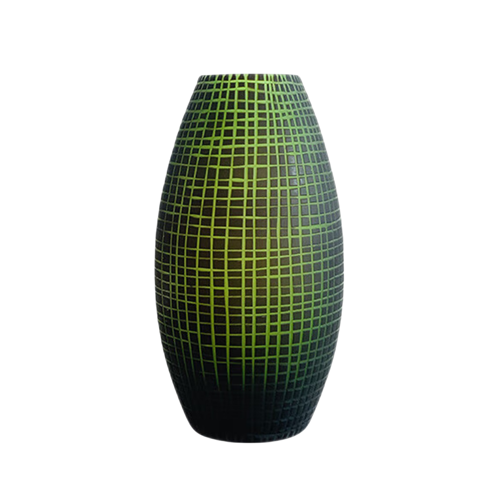 Green abstract handmade hand blown carved geometric glass vase 29x16cm