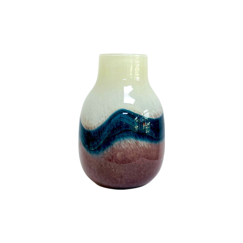 Green brown handmade hand blown glass vase 24.7x16.5cm