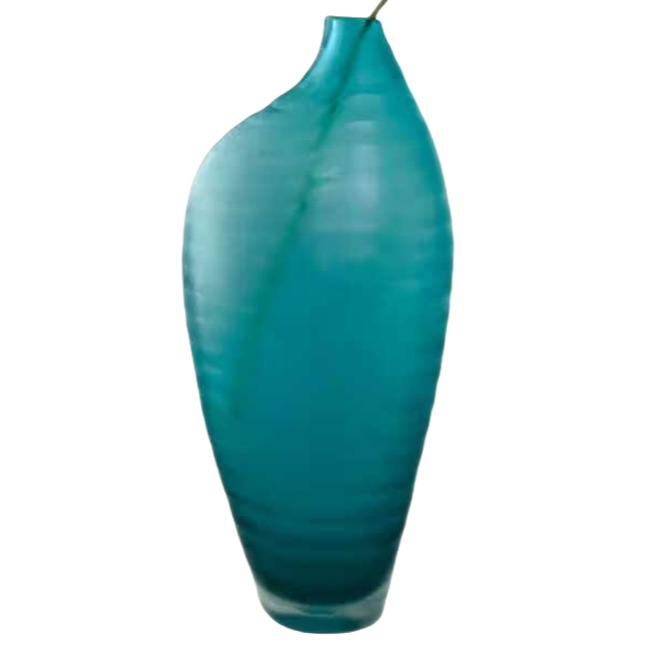 Green handmade hand blown sculpture-shaped carved glass vase 32x14cm