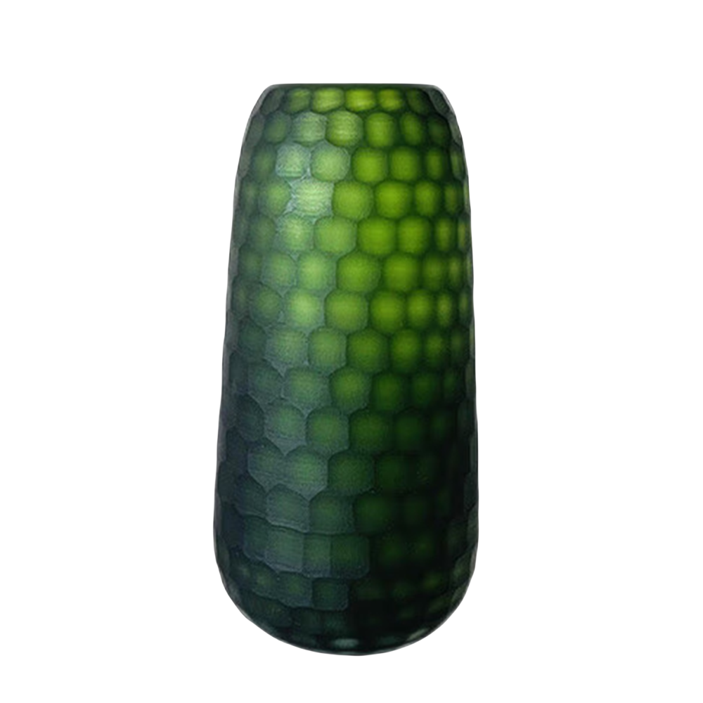 Green handmade hand blown carved glass vase 30.3x14.5cm