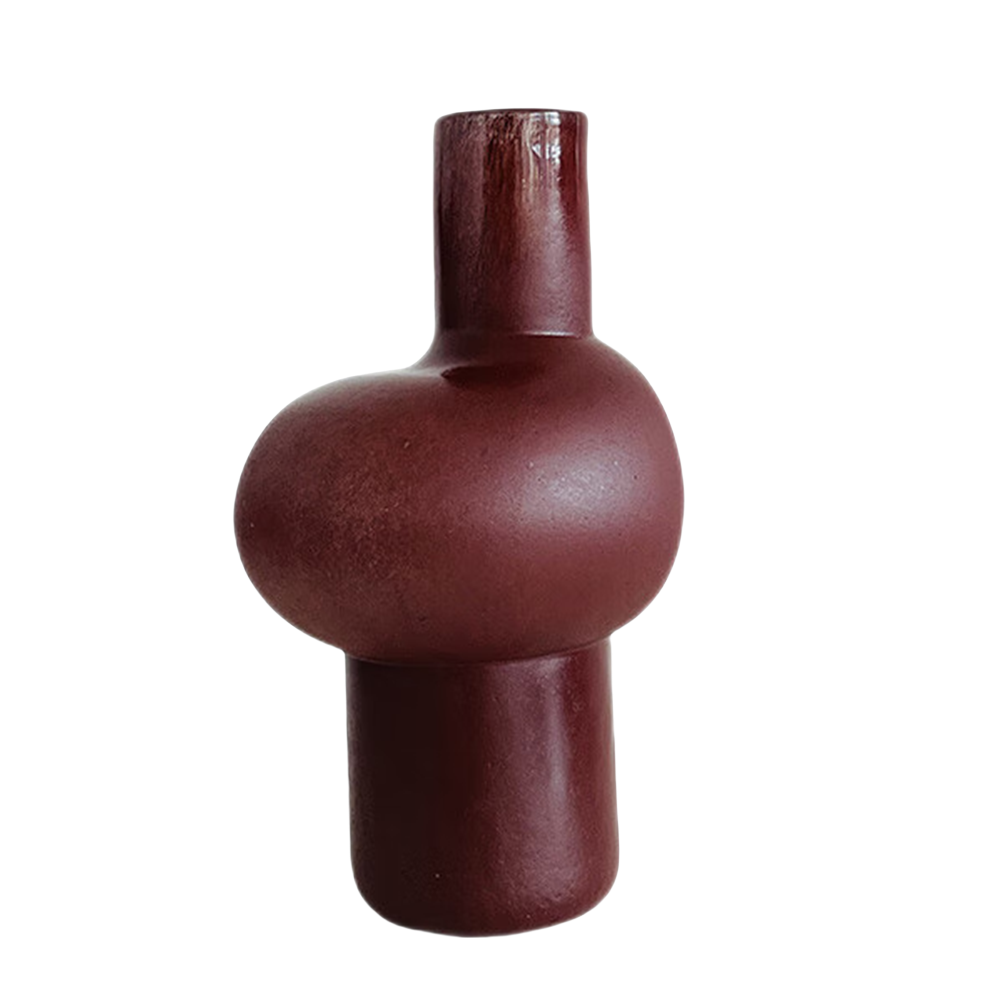 Purple red handmade hand blown round belly straight bottom straight neck glass vase 30.4x17.5cm