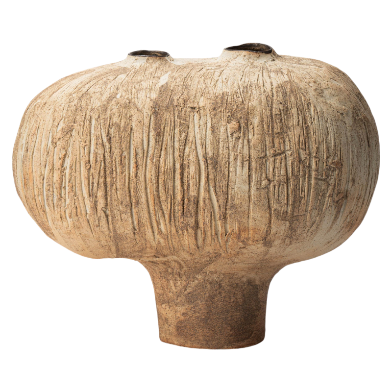 Brown wabi-sabi style ink art abstract artist handmade ceramic vase 28x30cm