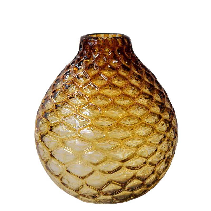 Gold Carved Spherical handmade hand blown Glass Vase 35x26cm