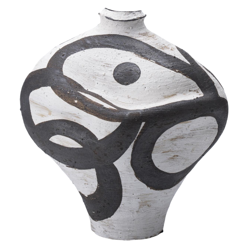 black and white wabi-sabi style ink art abstract artist handmade ceramic vase 30x28cm