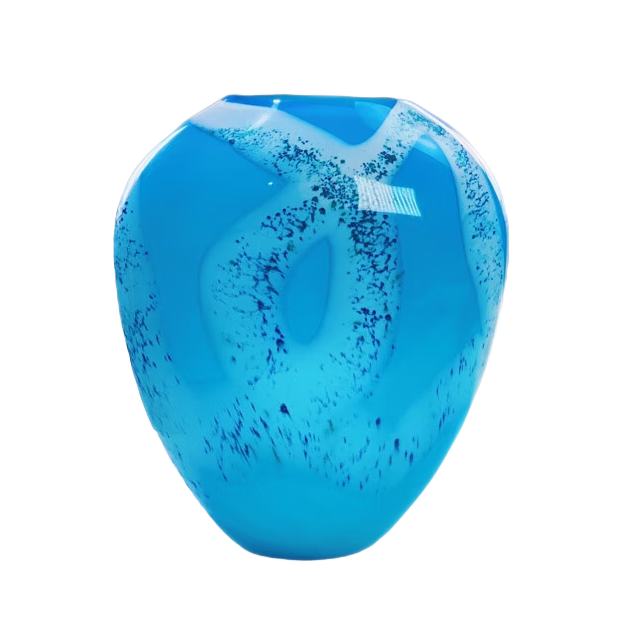 Blue and white Artist handmade hand blown heavy colored glaze glass vase 31x20cm