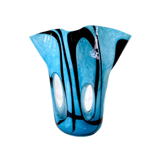 Blue Black abstract handmade hand blown glass vase 31x28cm