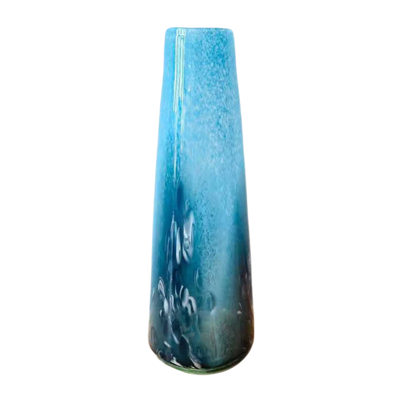Blue phantom straight handmade hand blown glass vase 31x8cm
