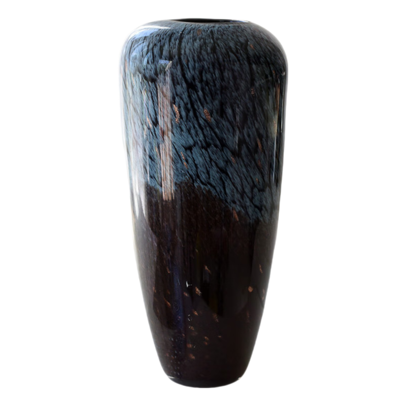 Blue black Gold-sprinkled mottled pattern handmade hand blown slim shape glass vase 32x14cm
