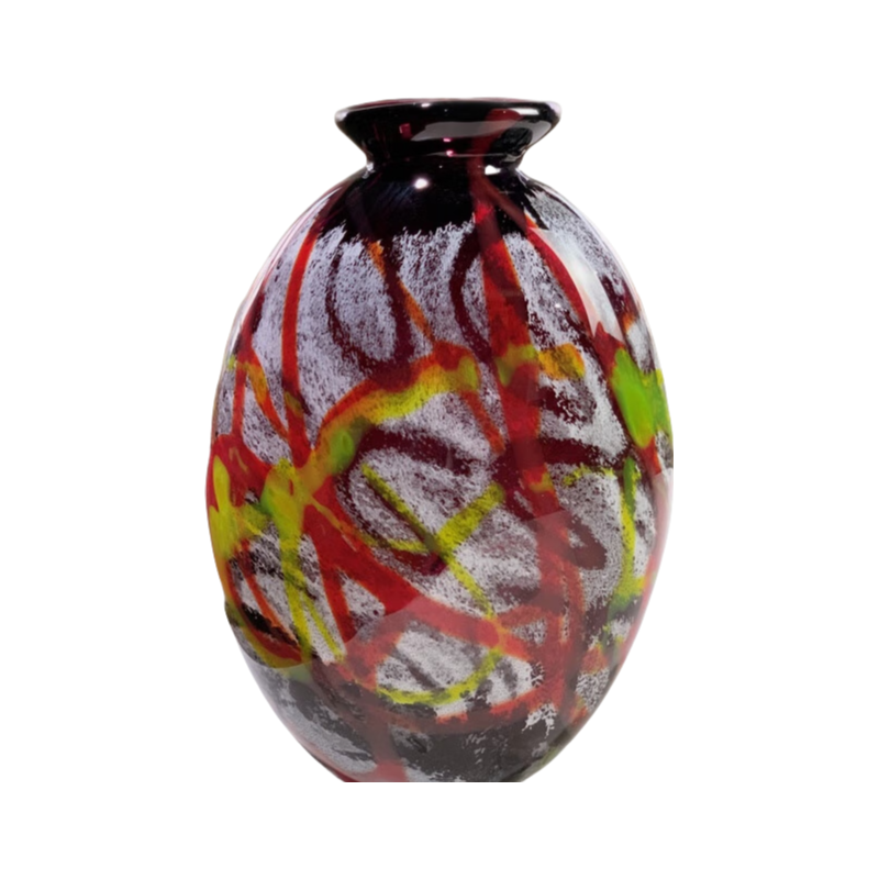 Purple red handmade hand blown Artist Oval heavy colored glaze glass vase 32x20cm