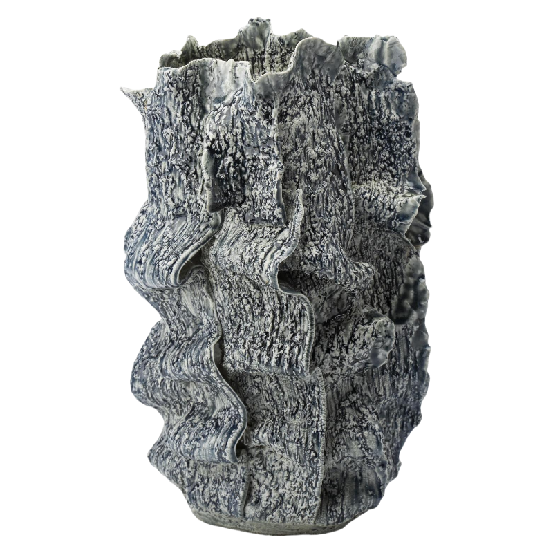 Grey klin transformed ink art abstract artist handmade ceramic vase 32x20cm