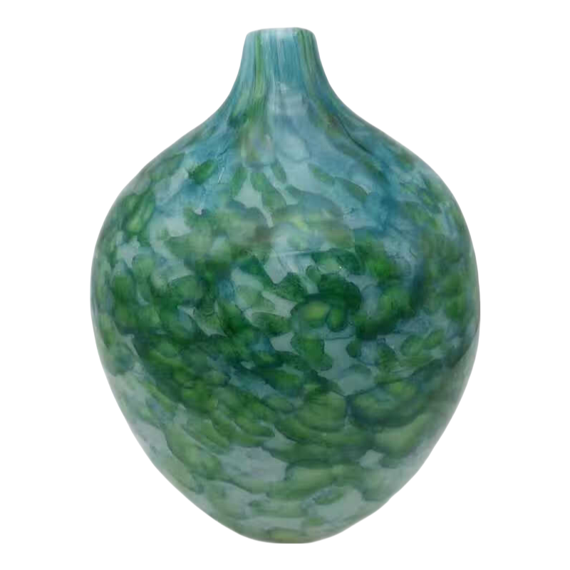 Green artist handmade hand blown oval heavy colored glaze glass vase 32x23.5cm