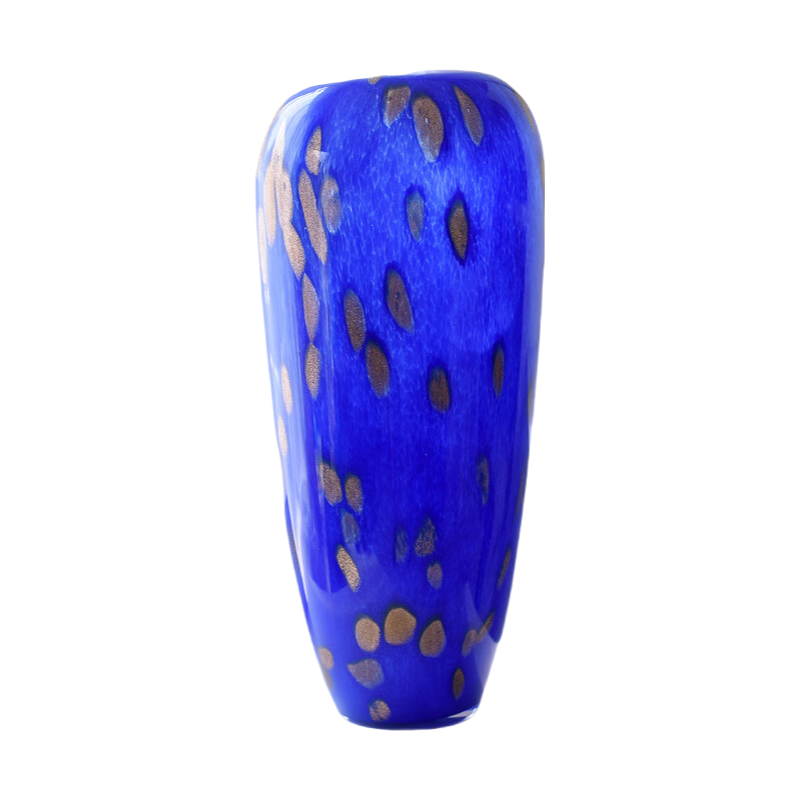 Blue purple handmade hand blown mix Gold-sprinkled oval glass vase 33x13.5cm