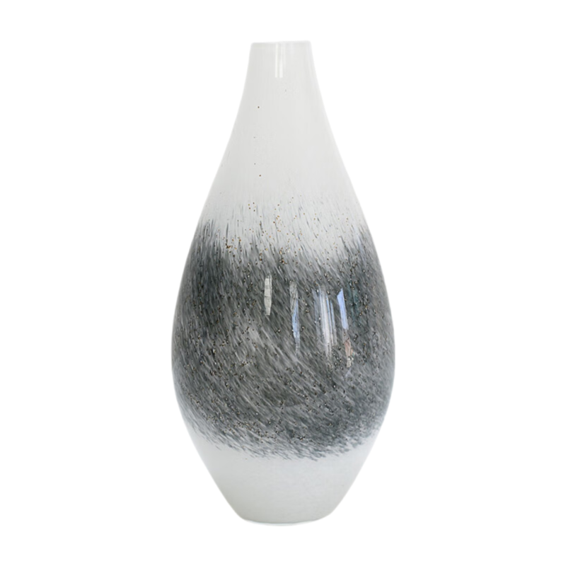 White handmade hand blown Ink painting glass vase 33x15cm