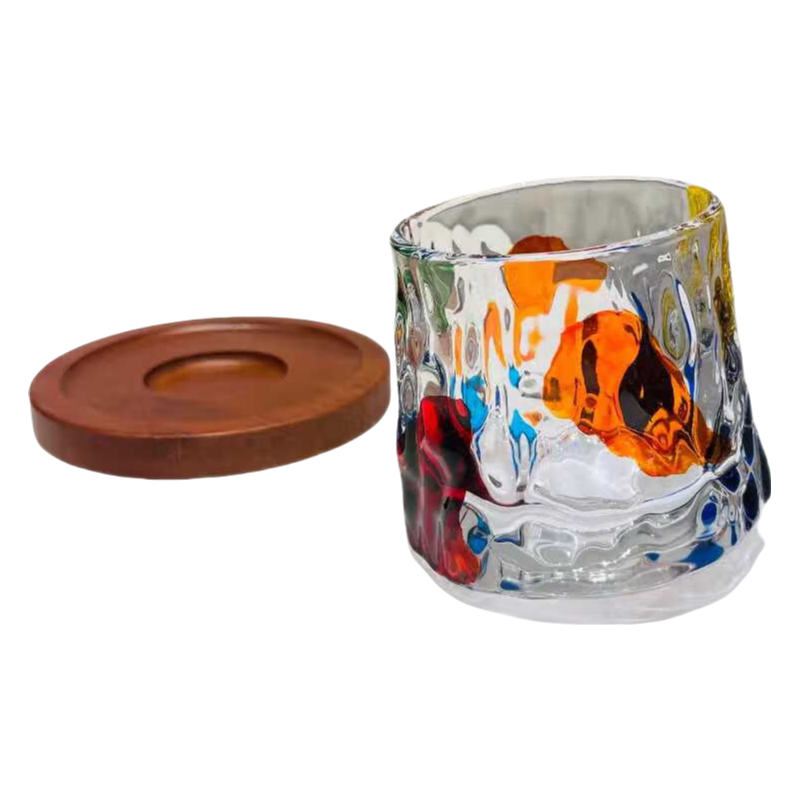 Transparent colorful handmade hand blown whiskey juice cold water glass tumbler water cup 9.7x 8.2cm
