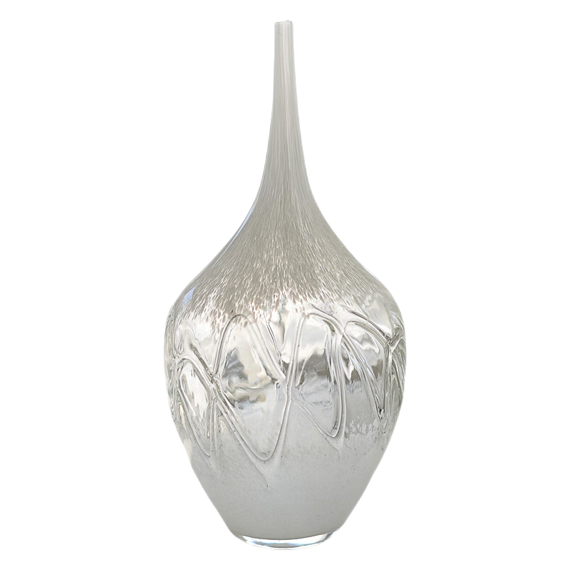 White transparent carved Art handmade hand blown Glass Sculpture 35x17cm