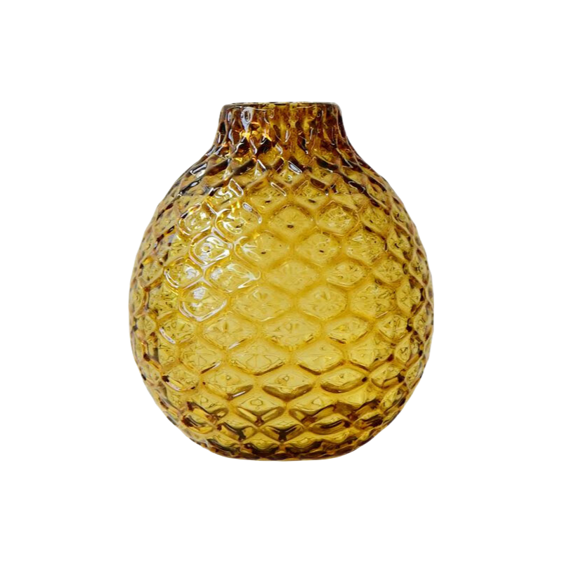 Gold Carved Mesh Spherical handmade hand blown Glass Vase 30x22cm