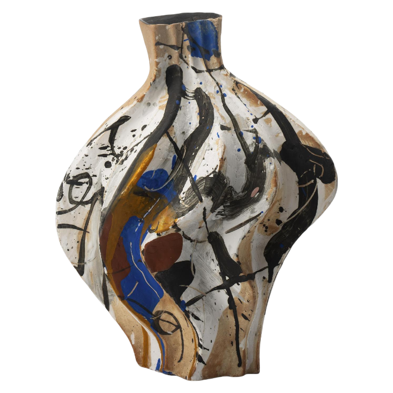 black and white wabi-sabi style abstract colorfiul artist handmade ceramic vase 35x29cm
