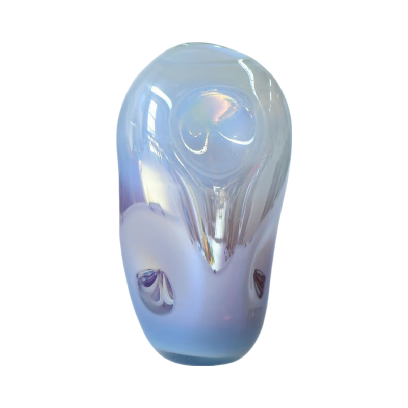 Electroplated metal pearl color handmade hand blown Futuristic oval concave glass vase 36x20cm