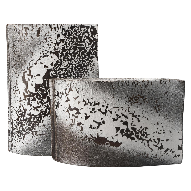 Brown and white abstract paint spray faded creaft artist handmade ceramic vase 22x34cm - Short (The right))