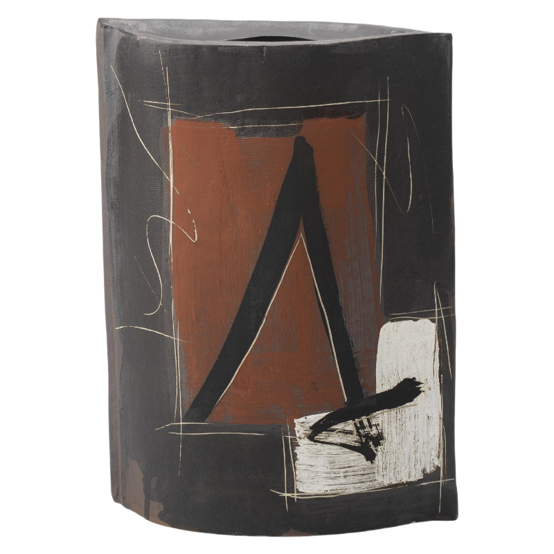 black red wabi-sabi style abstract ink art artist handmade ceramic vase 36x25cm