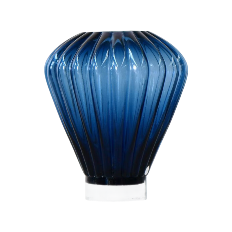 Blue Diamond Shape handmade hand blown Carved Dark Gradient Glass Vase 36x28cm