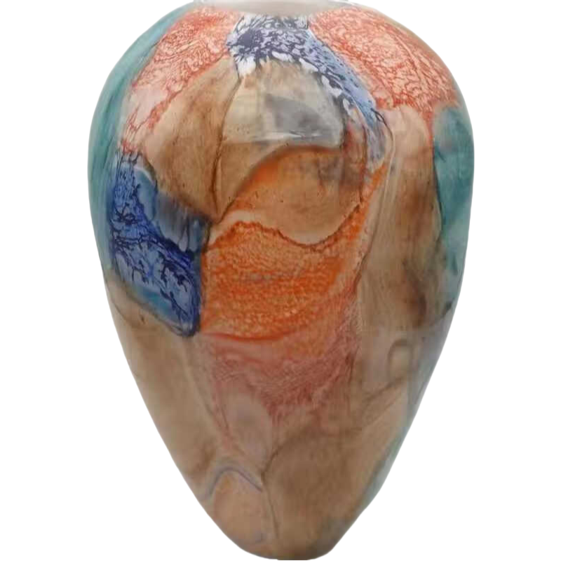 Green blue pink abstract handmade hand blown oval heavy colored glaze glass vase 41x16cm