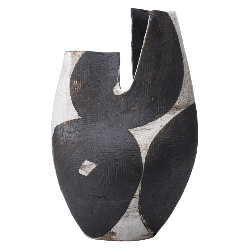 black and white wabi-sabi style ink art abstract artist handmade ceramic vase 38x23.5cm