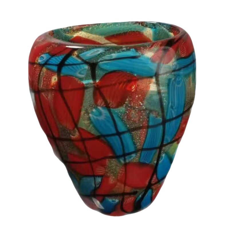 Red blue black Artist handmade hand blown Oval Small colored glaze glass vase 15x15cm