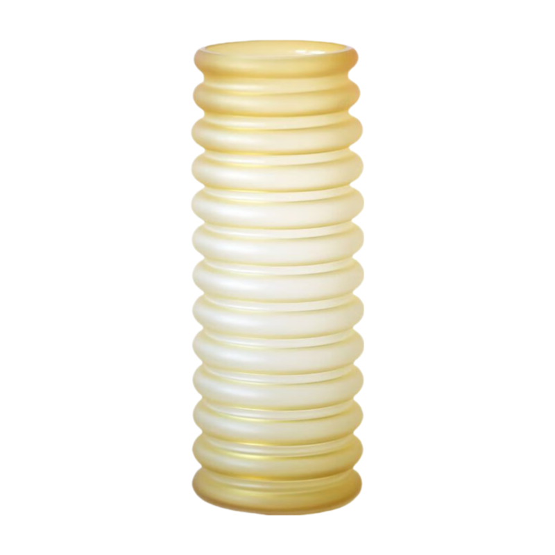 Yellow beige handmade hand blown Frosted irregular design gradient cream glass vase 39x14cm