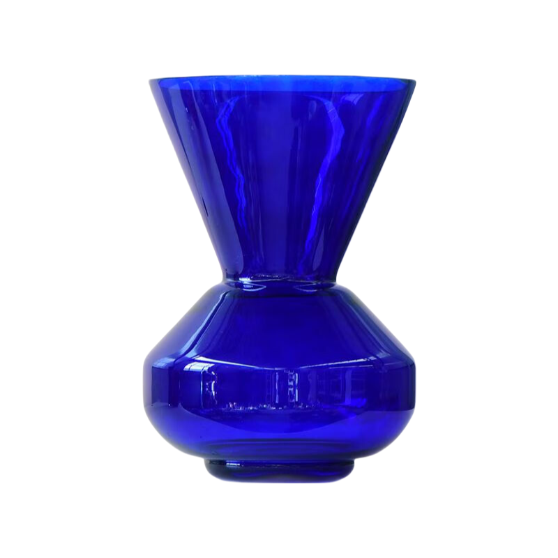Yves Klein blue handmade hand blown geometric shaped large mouth glass vase 40x27cm