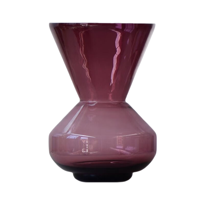 Purple handmade hand blown geometric shaped large mouth glass vase 40x28cm