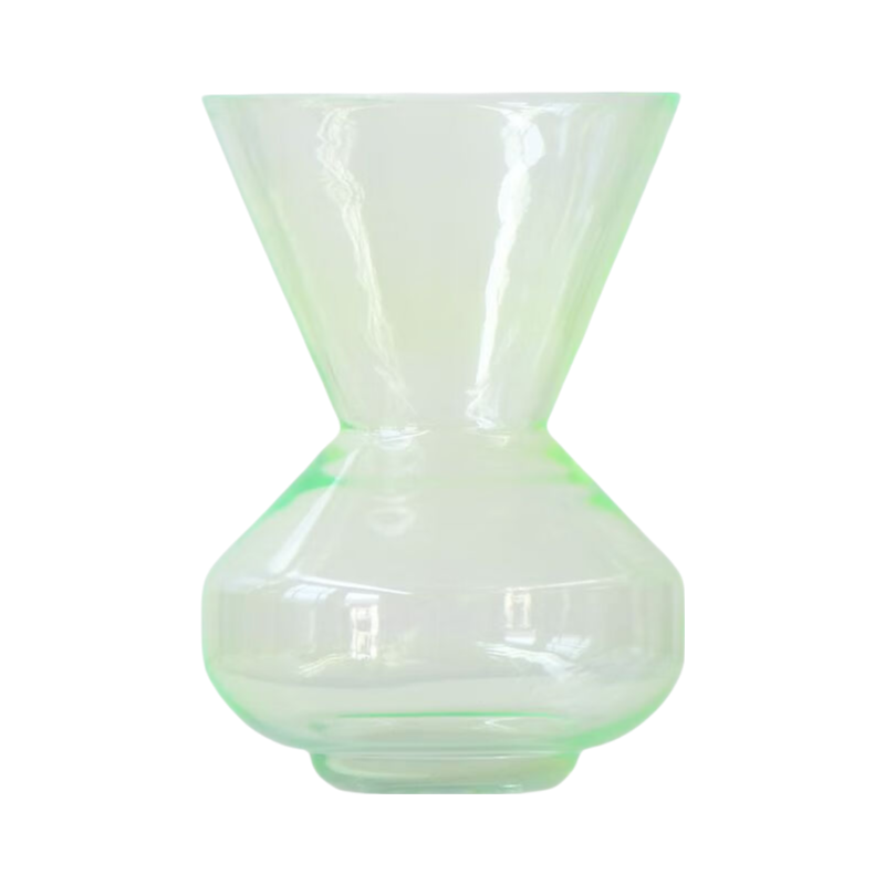 Transparent green handmade hand blown geometric shaped large mouth glass vase 40x28cm