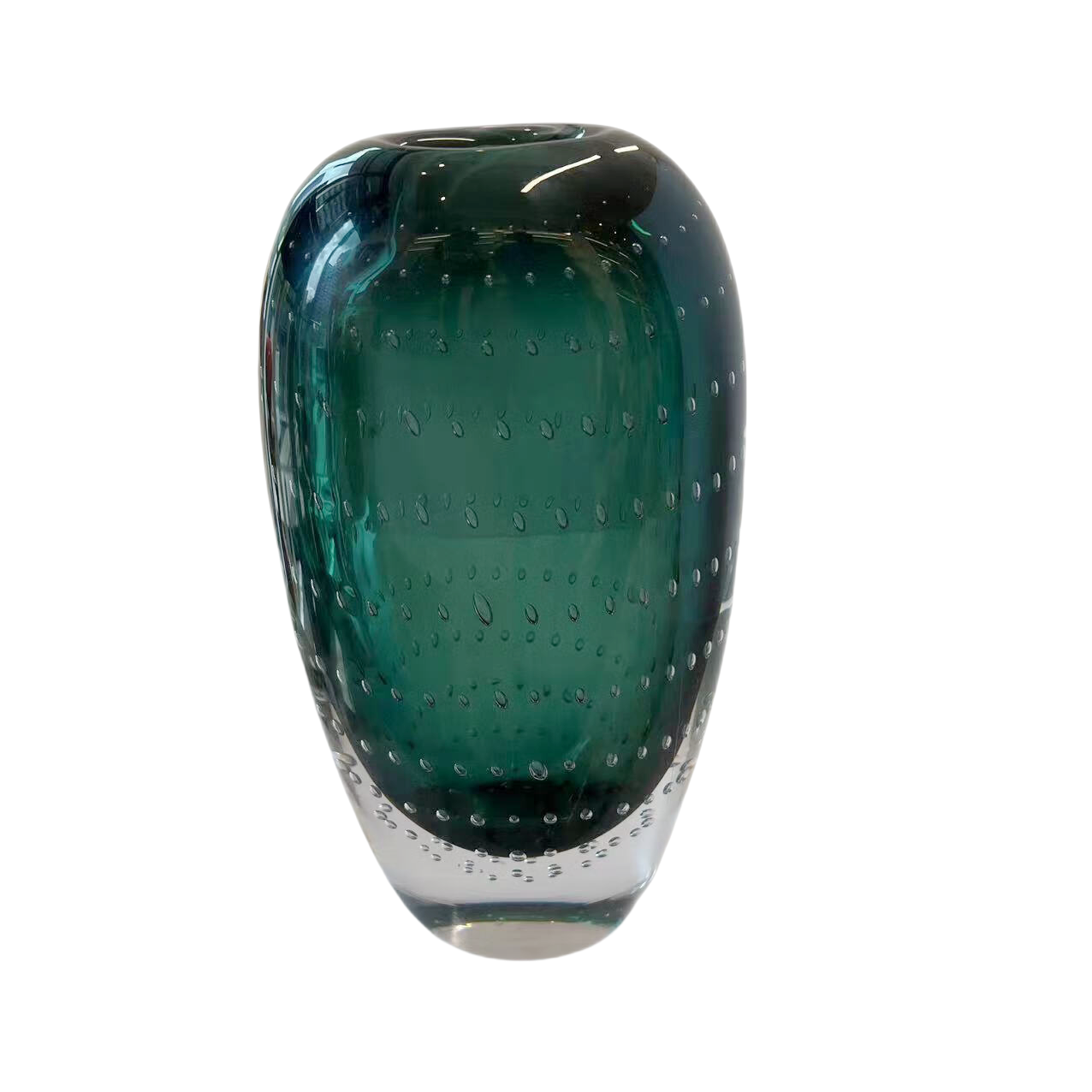 Green handmade hand blown bubble oval shape colored glaze glass vase 26x13cm