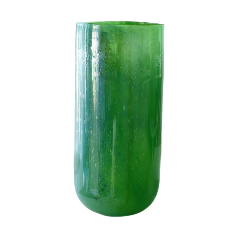 Green handmade hand blown tube shape oval glass vase 42x20cm