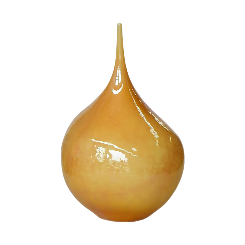 Yellow brown handmade hand blown sculpture pointed onion shape Art Glass Sculpture 42x22cm