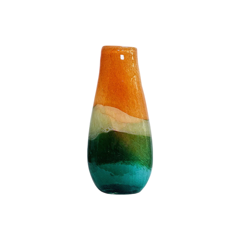 Orange green abstract gradient ice crack craft handmade hand blown glass vase 43x20cm