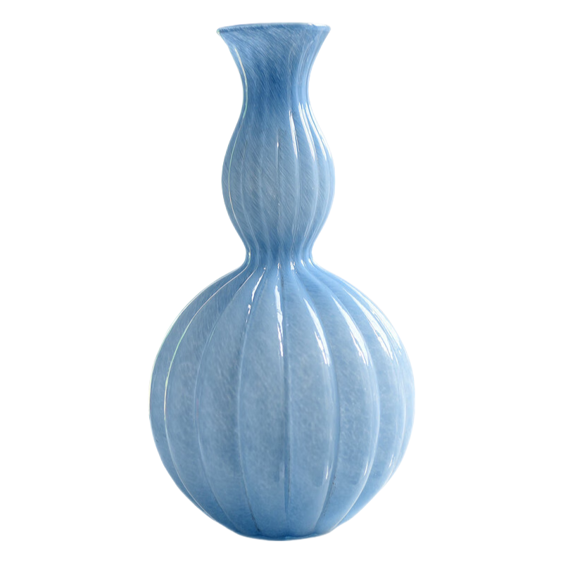 Blue handmade hand blown Round Gourd Elegant Light Floor Standing Glass Vase 45.5x19cm