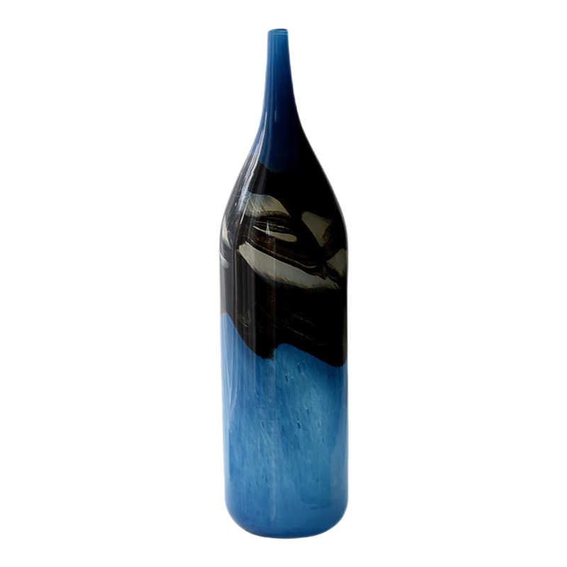 Blue and black abstract lines handmade hand blown gradient glass sculpture ornaments 37x10cm