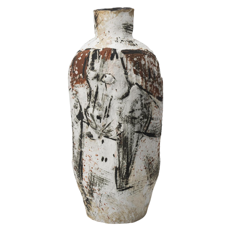 Beige and black wabi-sabi style ink art abstract artist handmade ceramic vase 45x15cm