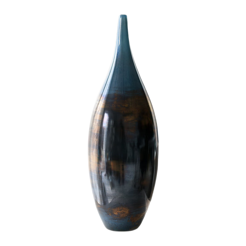 Blue and black electroplated water drop handmade hand blown gradient Art Glass Sculpture 46x15cm