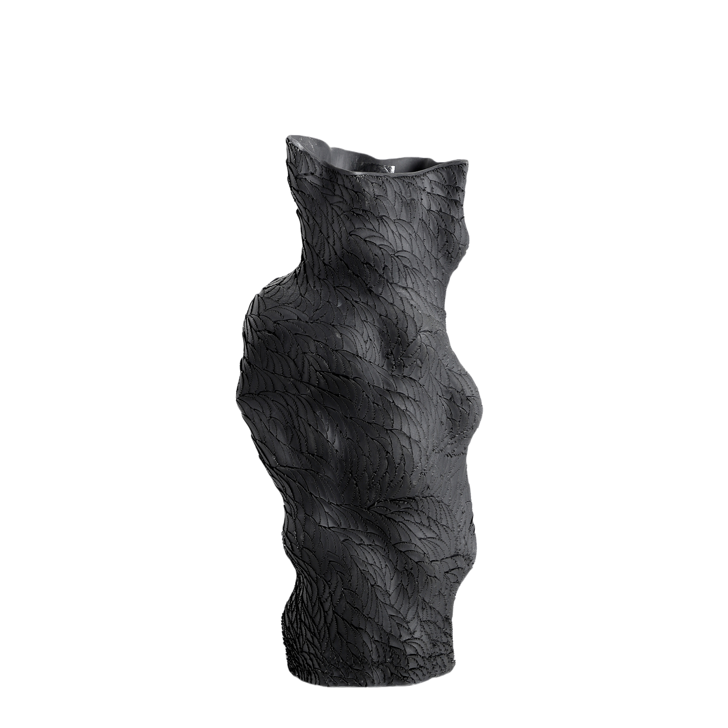 Black handmade artist hand carving ceramic sculptural vase for dry flowers 52x23.5cm