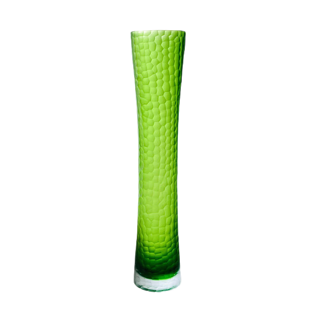 Green handmade hand blown Carved ice cube slim tower shape crystal glass vase 49.5x9.5cm
