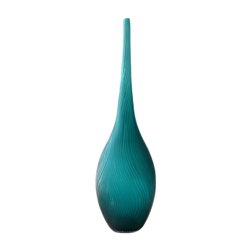 Green handmade hand blown carved oval shape water drop Art Glass Sculpture 49x15cm