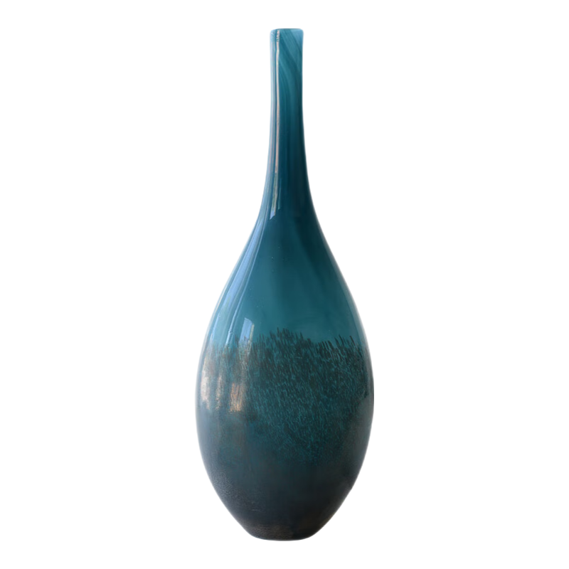 Green abstract oval shape handmade hand blown water drop Art Glass Sculpture 49x17cm