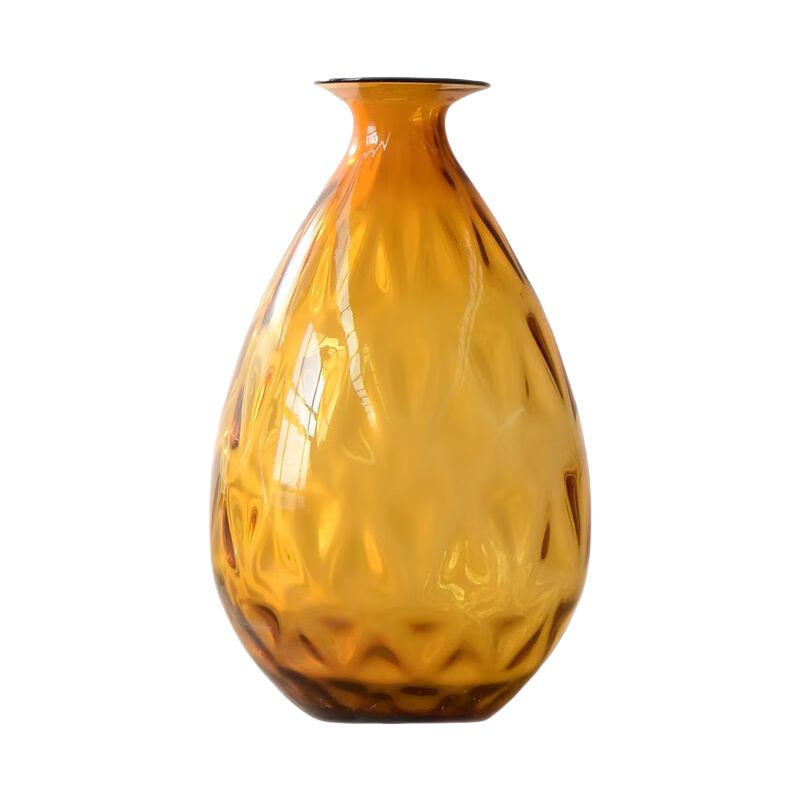 Gold handmade hand blown Oval Carved Mesh Gold Spherical Floor Glass Vase 51x26cm