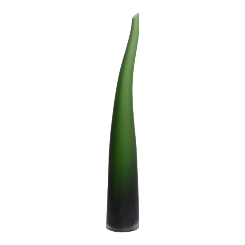 Green handmade hand blown slim curve shape Art Glass Sculpture 51x8.5cm